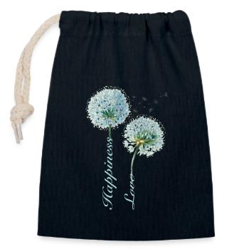 Pissenlit, Bonheur, Amour, Design Inspirant - Sac cadeau en coton avec cordon (14 x 20 cm) - bleu marine - Devant