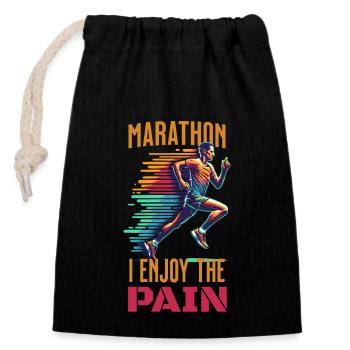 Design de marathonien - « I Enjoy the Pain » - Sac cadeau en coton avec cordon (14 x 20 cm) - noir - Devant