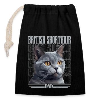 British Shorthair Papa Chat Chaton Père - Sac cadeau en coton avec cordon (14 x 20 cm) - noir - Devant
