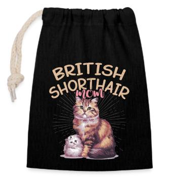 British Shorthair Maman Chat Chaton Mère - Sac cadeau en coton avec cordon (14 x 20 cm) - noir - Devant