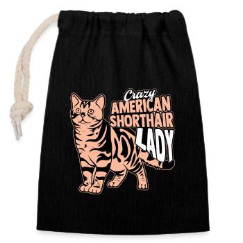 Crazy American Shorthair Lady Mère Chaton Chat - Sac cadeau en coton avec cordon (14 x 20 cm) - noir - Devant