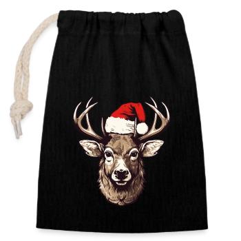 Deer Head Christmas Portrait - Closable cotton gift bag (14x20cm) - black - Front