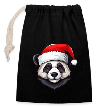 Panda Head Christmas Portrait - Closable cotton gift bag (14x20cm) - black - Front