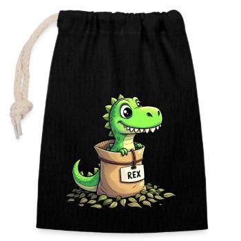 Tea Rex Dinosaurier - Verschließbarer Geschenkbeutel aus Baumwolle (14x20cm) - Schwarz - Vorne