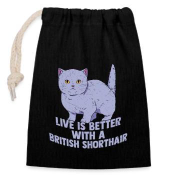 Vivre c’est mieux avec un propriétaire de chat britannique à poil court - Sac cadeau en coton avec cordon (14 x 20 cm) - noir - Devant