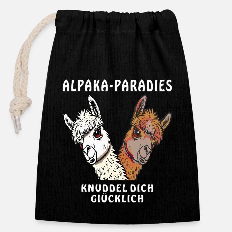 ALPAKA-PARADIES KNUDDEL DICH GLÜCKLICH - Verschließbarer Geschenkbeutel aus Baumwolle (14x20cm) - Schwarz