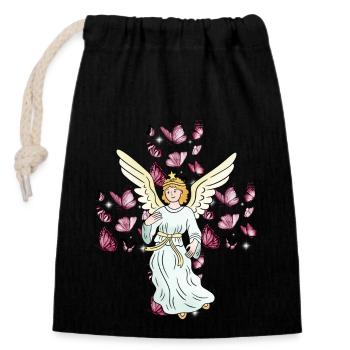 Ange Céleste Papillons Croix Croix - Sac cadeau en coton avec cordon (14 x 20 cm) - noir - Devant