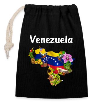 Venezuela Landkarte - Verschließbarer Geschenkbeutel aus Baumwolle (14x20cm) - Schwarz - Vorne