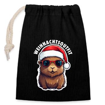 Christmas Outfit Christmas Capybara - Closable cotton gift bag (14x20cm) - black - Front