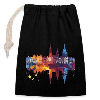 Haarlem - Closable cotton gift bag (14x20cm) - black - Front