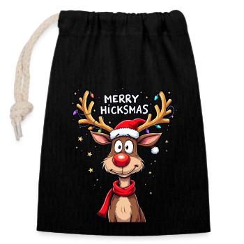 Weihnachten Rentier Rudolph - Verschließbarer Geschenkbeutel aus Baumwolle (14x20cm) - Schwarz - Vorne