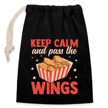 Knusprige Flügel Hot Chicken Wings - Verschließbarer Geschenkbeutel aus Baumwolle (14x20cm) - Schwarz - Vorne