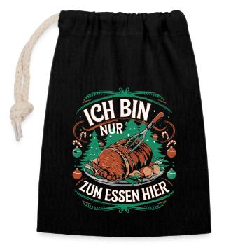 Nur zum Essen hier – Lustiges Weihnachtsdesign - Verschließbarer Geschenkbeutel aus Baumwolle (14x20cm) - Schwarz - Vorne