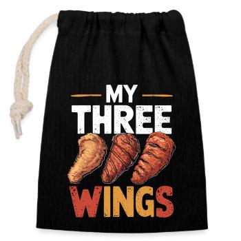 My Three Wings Hühnerflügel Gegrillt Frittiert - Verschließbarer Geschenkbeutel aus Baumwolle (14x20cm) - Schwarz - Vorne