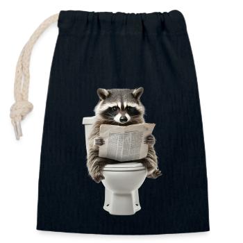 Lustiger Waschbär auf Klo mit Zeitung Zoo Haustier - Verschließbarer Geschenkbeutel aus Baumwolle (14x20cm) - Navy - Vorne