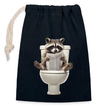 Lustiger Waschbär auf Klo mit Zeitung Zoo Haustier - Verschließbarer Geschenkbeutel aus Baumwolle (14x20cm) - Navy - Vorne