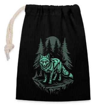 Mystischer Fuchs Im Dunklen Cottagecore Wald - Verschließbarer Geschenkbeutel aus Baumwolle (14x20cm) - Schwarz - Vorne