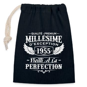 Millésime 1955 - Sac cadeau en coton avec cordon (14 x 20 cm) - bleu marine - Devant