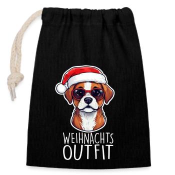 Chien de Noël - Sac cadeau en coton avec cordon (14 x 20 cm) - noir - Devant