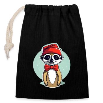 Meerkat Christmas Outfit - Closable cotton gift bag (14x20cm) - black - Front