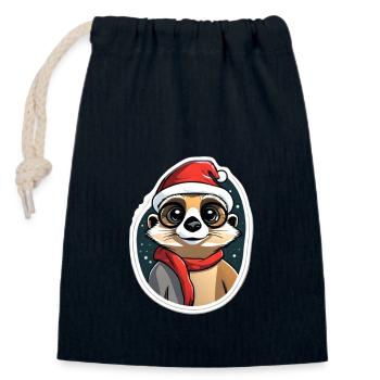 Meerkat Christmas - Closable cotton gift bag (14x20cm) - navy - Front