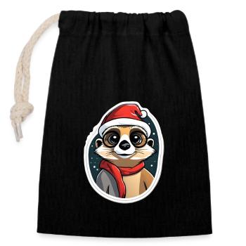 Suricate Noël - Sac cadeau en coton avec cordon (14 x 20 cm) - noir - Devant