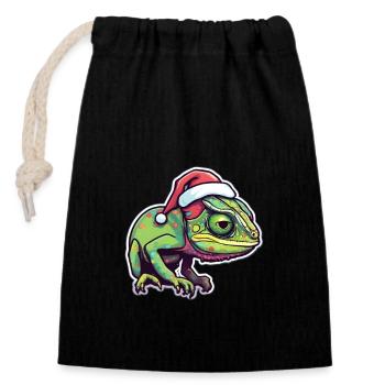 Noël caméléon - Sac cadeau en coton avec cordon (14 x 20 cm) - noir - Devant