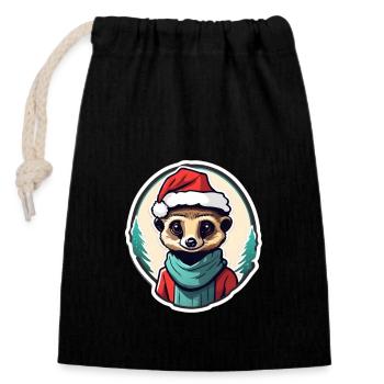 Suricate de Noël Chapeau de Père Noël - Sac cadeau en coton avec cordon (14 x 20 cm) - noir - Devant