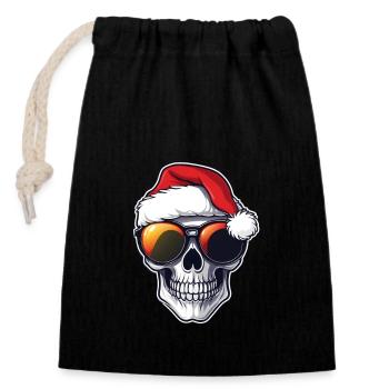 Chapeau de Père Noël Crâne Crâne - Sac cadeau en coton avec cordon (14 x 20 cm) - noir - Devant