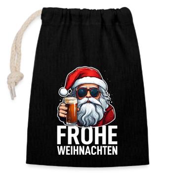 Weihnachtsmann mit Bier Weihnachten - Verschließbarer Geschenkbeutel aus Baumwolle (14x20cm) - Schwarz - Vorne