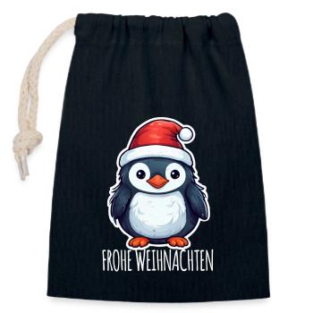 Pinguin Weihnachtsoutfit Weihnachten - Verschließbarer Geschenkbeutel aus Baumwolle (14x20cm) - Navy - Vorne
