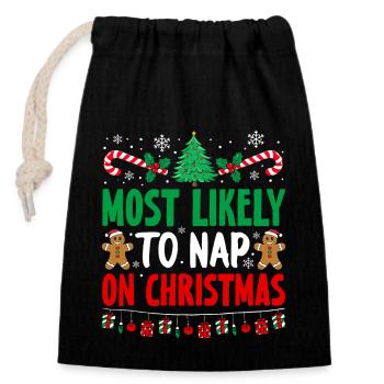 Most Likely To Nap On Christmas Sleep Holiday - Verschließbarer Geschenkbeutel aus Baumwolle (14x20cm) - Schwarz - Vorne