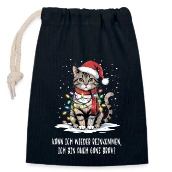 Christmas Cat - Verschließbarer Geschenkbeutel aus Baumwolle (14x20cm) - Navy - Vorne