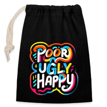 Poor Ugly Happy 7 - Verschließbarer Geschenkbeutel aus Baumwolle (14x20cm) - Schwarz - Vorne