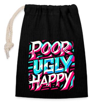 Poor Ugly Happy 5 - Verschließbarer Geschenkbeutel aus Baumwolle (14x20cm) - Schwarz - Vorne