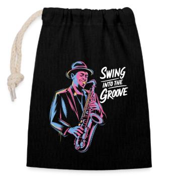 Jazz Musician Swing Into The Groove Saxophone - Closable cotton gift bag (14x20cm) - black - Front