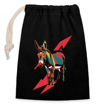 Geometric Farm Animals Graphic - Donkey - Closable cotton gift bag (14x20cm) - black - Front