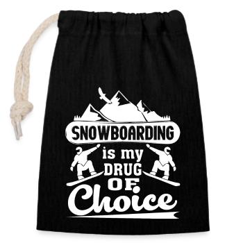 Snowboarding Is My Drug Of Choice - Closable cotton gift bag (14x20cm) - black - Front