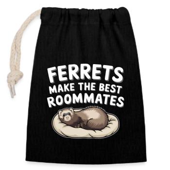 Propriétaire de furet, Amateur de furets, Bonbons - Sac cadeau en coton avec cordon (14 x 20 cm) - noir - Devant