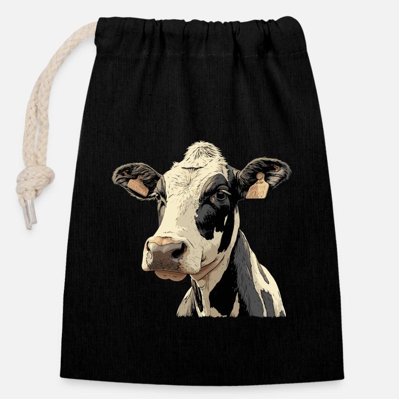 Vaches Vache - Sac cadeau en coton avec cordon (14 x 20 cm) - noir