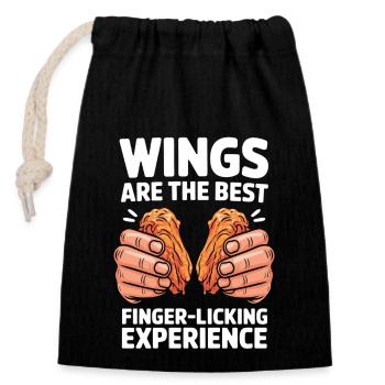 Lustiger Chicken Wings Spurch Knusprige Flügel - Verschließbarer Geschenkbeutel aus Baumwolle (14x20cm) - Schwarz - Vorne