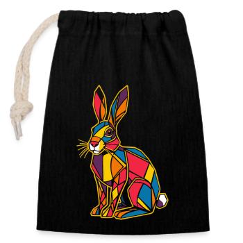 Colorful Geometric Farm Animal Graphic Bunny - Closable cotton gift bag (14x20cm) - black - Front