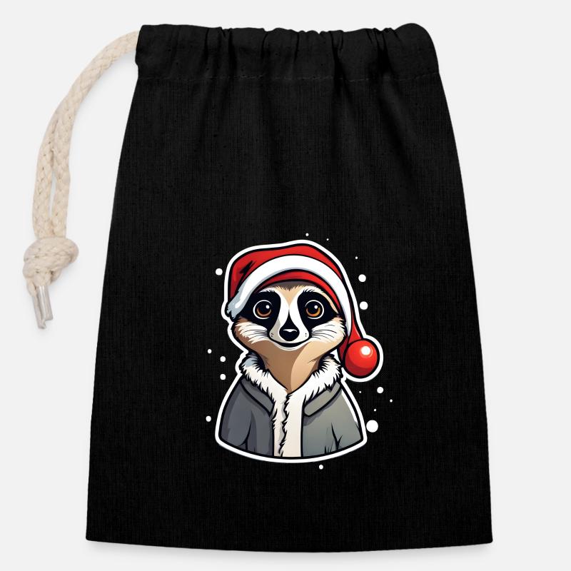 Merry Christmas - Closable cotton gift bag (14x20cm) - black
