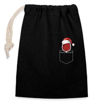 Weihnachten Rotwein mit Weihnachtsmütze - Verschließbarer Geschenkbeutel aus Baumwolle (14x20cm) - Schwarz - Vorne