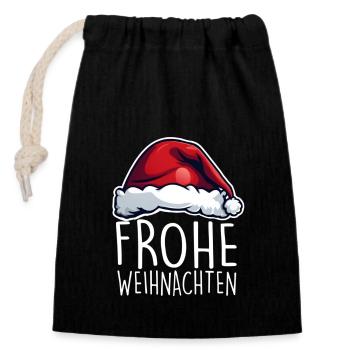 Frohe Weihnachten - Verschließbarer Geschenkbeutel aus Baumwolle (14x20cm) - Schwarz - Vorne