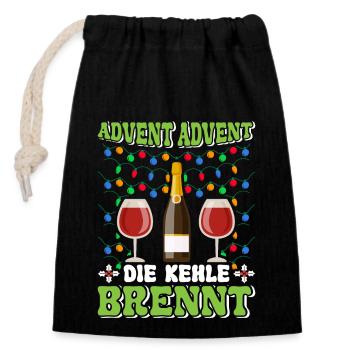 ADVENT ADVENT DIE KEHLE BRENNT Lustiges Glühwein - Verschließbarer Geschenkbeutel aus Baumwolle (14x20cm) - Schwarz - Vorne