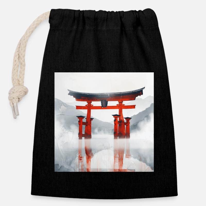 Japon - Sac cadeau en coton avec cordon (14 x 20 cm) - noir