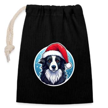 Chien de Noël - Sac cadeau en coton avec cordon (14 x 20 cm) - noir - Devant