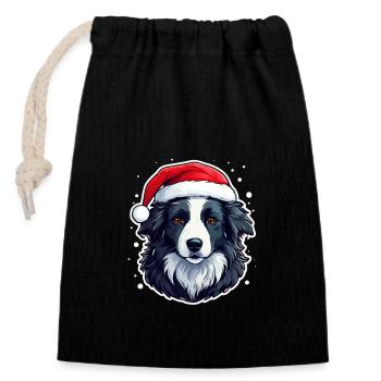 Chien Noël - Sac cadeau en coton avec cordon (14 x 20 cm) - noir - Devant