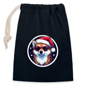 Schibainu Christmas Dog - Closable cotton gift bag (14x20cm) - navy - Front